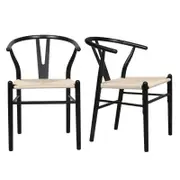 Levede 2x Hans Wegner Wishbone Dining Chairs Black