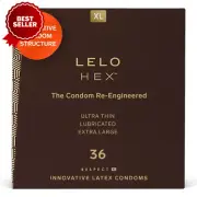 HEX Respect XL Condoms - Extra Large, Lubricated, 58mm Diameter, 36 Pack