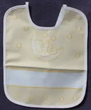 SLEEPY BEAR ON MOON cross stitch BIB in LIGHT ORANGE 14 ct. ZWEIGART