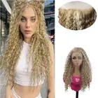 Highlight Brown Blonde Long Synthetic Lace Front Wig Kinky Curly Wig for Women