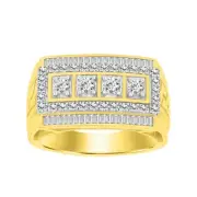 Men's Ring 1.00ct Round Baguette Natural Diamond 10k Yellow Gold