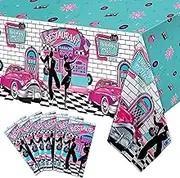 Tiamon 6 Pcs 50s Tablecloth 50's Gifts Decorations Rock and Roll Party Table Cover Large 1950's Plastic Tablecloth Back to 50's Rocking Party Supplies for Music Birthday Anniversary
