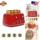 Elegant 4-Slice Toaster with Independent Controls & Removable Crumb Tray - Red