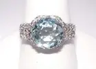 AB Blue 2.10CT Aquamarine White Sapphire One-Of-A-Kind Sterling Silver Ring 7.25