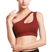 Nevenka One Shoulder Sports Bra Removable Padded Sexy Cute Workout Top-Red