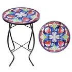 Side Patio Tables-Mosaic Outdoor Side Table - 14’’ Symmetrical Pattern Glass