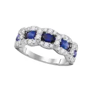 18k White Gold Oval Blue Sapphire 5-stone Ring 2-3/8 Cttw