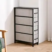 Sherwood Luna Chest of 4 Drawers Tallboy Fabric Dresser, Height Levelers Cabinet Organiser, Metal Steel Frame Easy Assembly Lightweight Sturdy Wooden Top Home Storage Unit - 20x48x75.5cm (Grey)