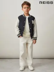 Reiss Navy/ Off White Arkan 3-9 yrs Colour-Block Varsity Bomber Jacket (F97967) | $135