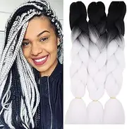 24 Inch Braids Extensions, Jumbo Braids, Synthetic Hair, 3 Bundles, Synthetic Crochet Hair, Braiding Hair, Afro Box Braiding (Black & White)