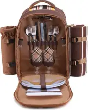 apollo walker Picnic Backpack Bag for 2 Person with Cooler 2 Person, Brown