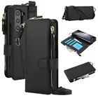 For Samsung Galaxy Z Fold 6 5 4 3 Leather Zipper Wallet Case+Ring+Sholuder Strap