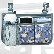[SHIFANQI] Wheelchair Bag, Walker Bag, Wheelchair Side Bag, Armrest Organizer Pouch with Cup Holder Attachment and Reflective Strip, Accessories for Most Wheelchairs, Walkers, Rollators Purple-Malus
