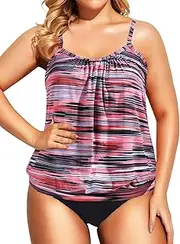 [Holipick] Plus Size Tankini Swimsuit for Women Tummy Control Two Piece Bathing Suit Tankini