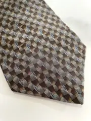 Christopher Reeve Collection Men's Tie Brown Geometric 100% Silk USA