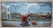 Suspension Bridge Rustic Coastal Scene 3D Hanging Wall Art Metal Painting Canvas