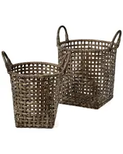 Baum Set Of 2 Open Crosshatch Weave Bamboo Baskets with Ear Handles
