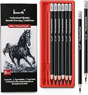 Charcoal Pencils for Drawing, Set of 8, Soft, Medium, Hard, Artists Charcoals