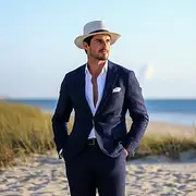 Men's Wedding Beach Wedding Linen Suits Navy Blue Half Lined Summer Lightweight Casual Solid Colored Standard Fit 2 Piece Single Breasted Two-buttons