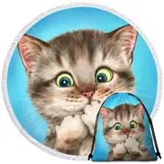 Adorable Cat Sweet Regretful Kitten Round Beach Towel