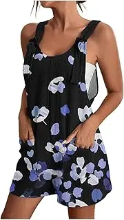 [VREWARE] Womens Casual Jumpsuits,Women Summer Overalls Loose Fit Sleeveless Knot Strap Romper Jumpsuits with Pockets