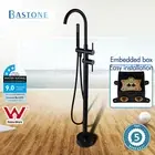 Round Floor Bath Tall Spout Faucet Mixer Tap Hand Held Shower Freestanding Black