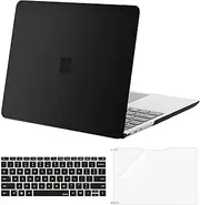 [MOSISO] Case Only Compatible with Microsoft Surface Laptop Go 3/2/1 12.4 inch 2023-2020 Release (Models: 2013 & 1943), Protective Plastic Hard Shell Case&Keyboard Cover&Screen Protector, Black
