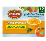 Del Monte Diced Peaches Fruit Cup Snacks in 100% Fruit Juice, 4 oz Cup 12CT