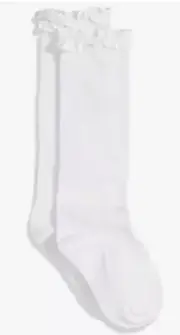 Jefferies Socks Girls' Ruffle Knee High - White - Small 9-1