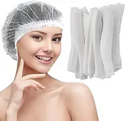 100X Disposable Hair Net Caps, Disposable Breathable Fluffy Hat Hair Net Hair Sleeves with Swivel Side Headbands, Unisex, Perfect for Sleeping Hair Nets, Hair Nets Food Service,Personal Care (White)