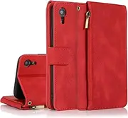 GoshukunTech for iPhone XR Case,for iPhone XR Wallet Case[ 8 Card Slots & 1 Zipper Coin Purse] Leather Wallet Flip Cover with Wrist Starp-Red