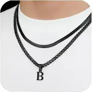 [ZENGSING] Pack of 2 Necklaces for Boys, Men's Chain with Letters A-Z, Stainless Steel Letter Necklace, Layered Initial A-Z Chain with Letters, Jewellery Gifts for Boyfriend, Men, Women