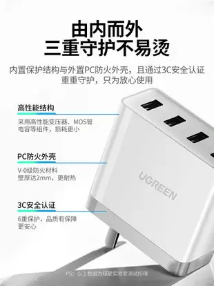 綠聯多口usb充電器四口多孔快速快充插頭適用于蘋果華為小米手機平板安卓通用三合一拖三折疊多功能插座