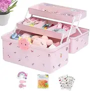 [Generic] Little Girl Jewelry Box, Jewellery Box Kids Hair Accessories Storage Organiser For Girls, Jewellery Container For Kids Girls Hair Bands, Clips Scrunchies, Jewelry Craft Organiser With Compartments