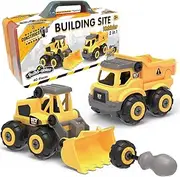 Construct IT Buildables 2-in-1 Building Site Vehicles - 40 Pieces Construction Site Vehicles Set - STEM Toys for 3+ Year Old - Dumper Truck Construction Toys - Build Your Own Vehicles