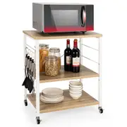 3-Tier Wood Kitchen Baker’s Rack Kitchen Island Rolling Service Trolley Dining Cart Storage Trolley Rack Shelf Buffet Counter