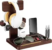 BEGULF Headphone Stand for Desk, Gaming Headset Stand, Wooden Headset Holder with Multifunctional Storage Tray, Universal Headphone Holder for Most Headphones (Wood)