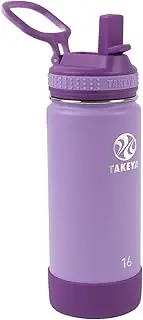 Takeya Actives Kids 16 oz Vacuum Insulated Stainless Steel Water Bottle with Straw Lid, Lilac/Ultra Violet