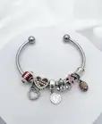 Linx Stainless Steel Bangle with Alabama Football Crimson Tide Themed Charms