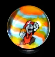 TARA ROBERTS GLASS MARBLE/1.072"-SUPER MARIO BROS.MILLEFIORI-BLACK,RED,PINK,WHT+