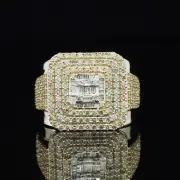 Hip Hop Square Ring Iced Out Round & Baguette VVs Moissanite 925 Sterling Silver