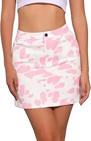 [Allegra K] Cow Print Skirt for Women's Casual Elastic Back High Waist Mini Short Skirt