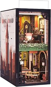 CUTEBEE Book Nook Kit, DIY Miniature Dollhouse Booknook for Adults, 3D Wooden Puzzle Bookend Bookshelf Insert Decor with LED Light, Ideal Gift (Rose Detective Agency)