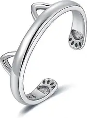 Lertenys Women's Silver Ring, Cat Paw Print Opening Adjustable Ring