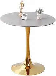 28.9" Dining Table for Restaurant Home，Mid-Century Marble Tulip Style Round Dining Room Table with Metal Base， for Living Room Kitchen Coffee Office(Gold,90cm)
