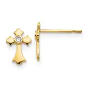 Madi K Kid's Earrings 14K Yellow Gold CZ Solid Cross Post Button, 9 mm