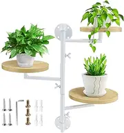 [Chihutown] Rotating Window Plant Stand, 3-Tier, White, Wood & Iron, Indoor Wall Planters