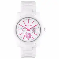 在飛比找PChome24h購物優惠-GOTO 耀彩悸動三眼陶瓷時尚腕錶-粉紅x白