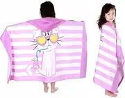 Hooded Beach Bath Towel for Kids, 30" x 50" Soft Pure Cotton Swim Towel for Kids 3-10 Years, Absorbent Large Towel Wrap Poncho for Boys Girls (Pink Cat)