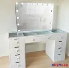 WHITE GLASS TOP MAKE-UP DRESSER TABLE WITH LED MIRROR WITH DRAWER KLDS11-A